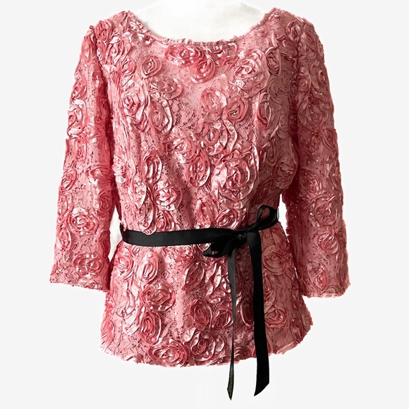 Alex Evenings Tops - Alex Evenings Beach Rose Pink Rosette Sequin Top